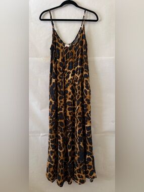 Leopard Print Midi Dress Size M Pockets Relaxed Flowy Maxi Boho Indie Sleaze